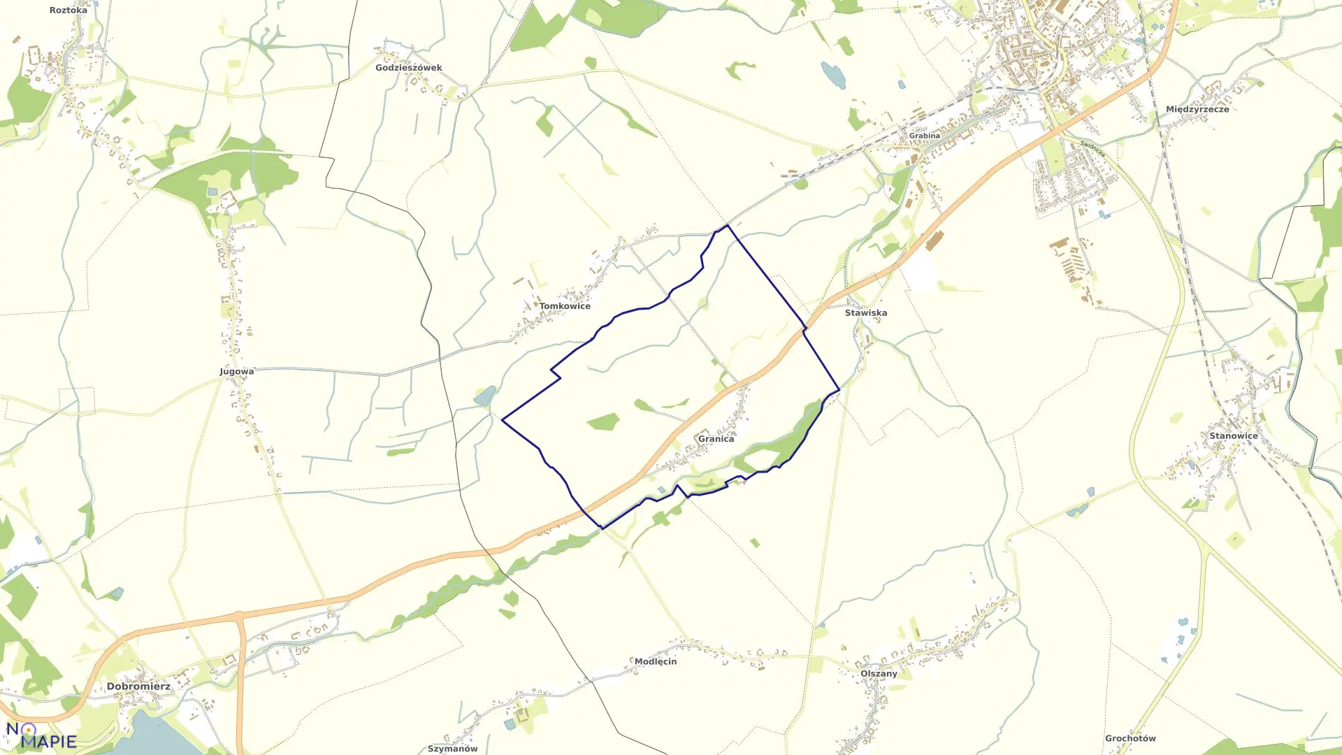 Mapa obrębu Granica w gminie Strzegom