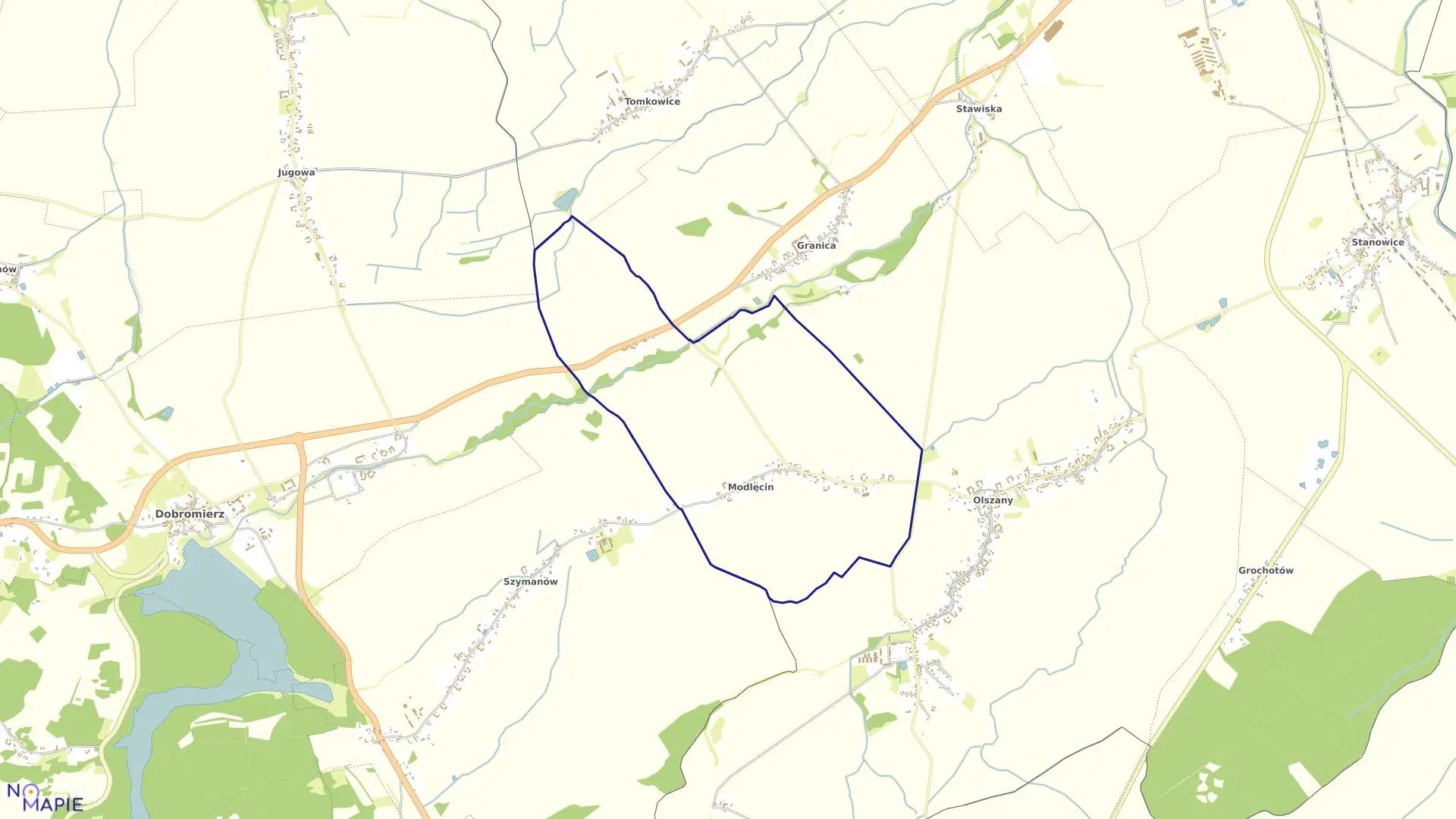 Mapa obrębu Modlęcin w gminie Strzegom