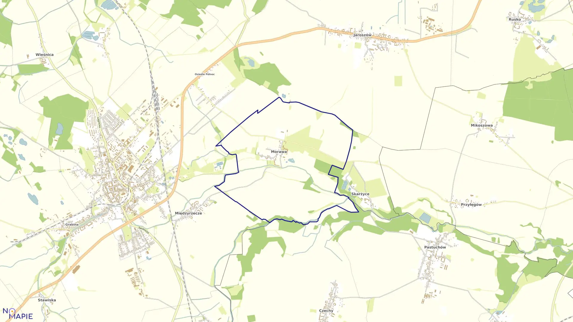 Mapa obrębu Morawa w gminie Strzegom