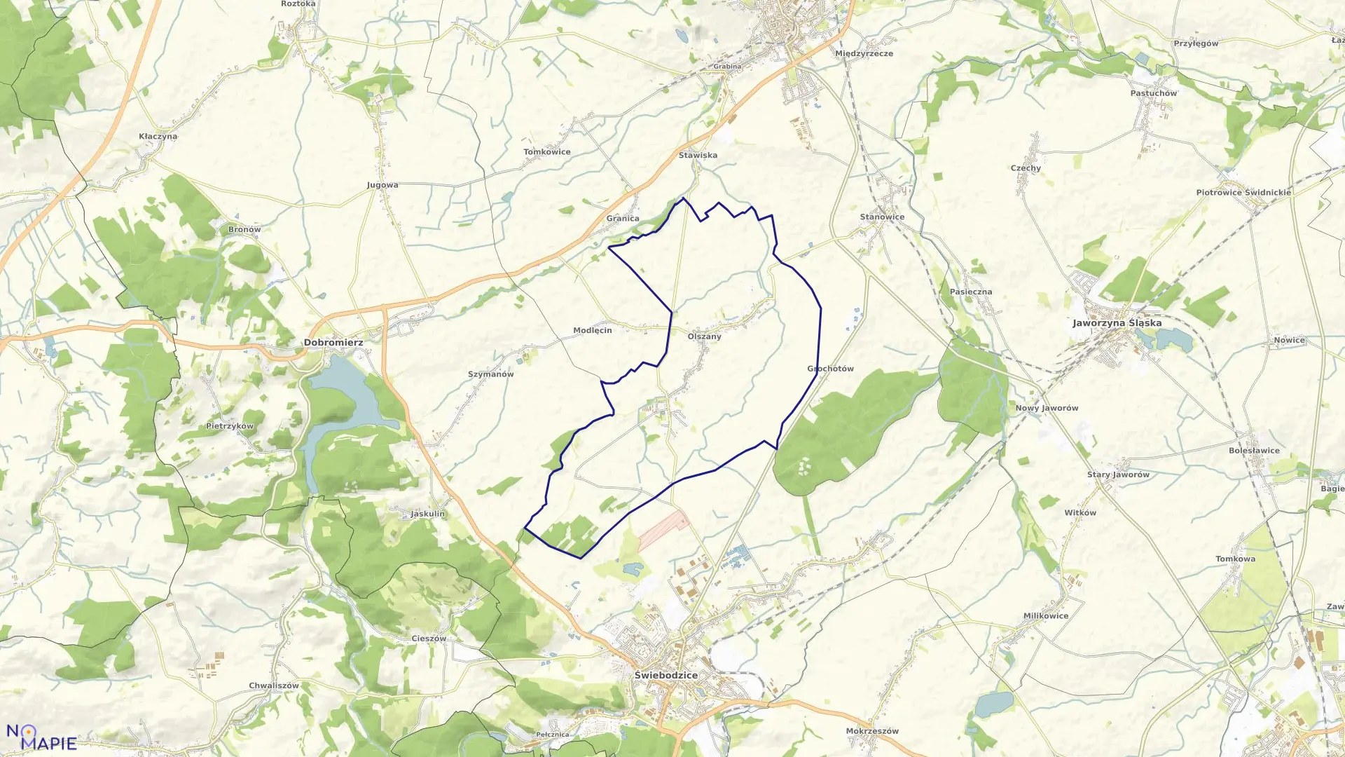 Mapa obrębu Olszany w gminie Strzegom