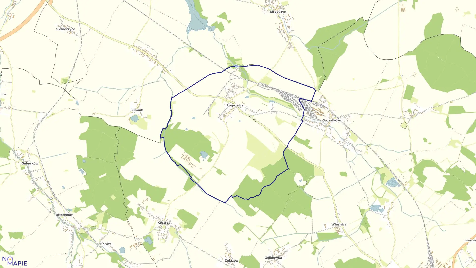 Mapa obrębu Rogoźnica w gminie Strzegom