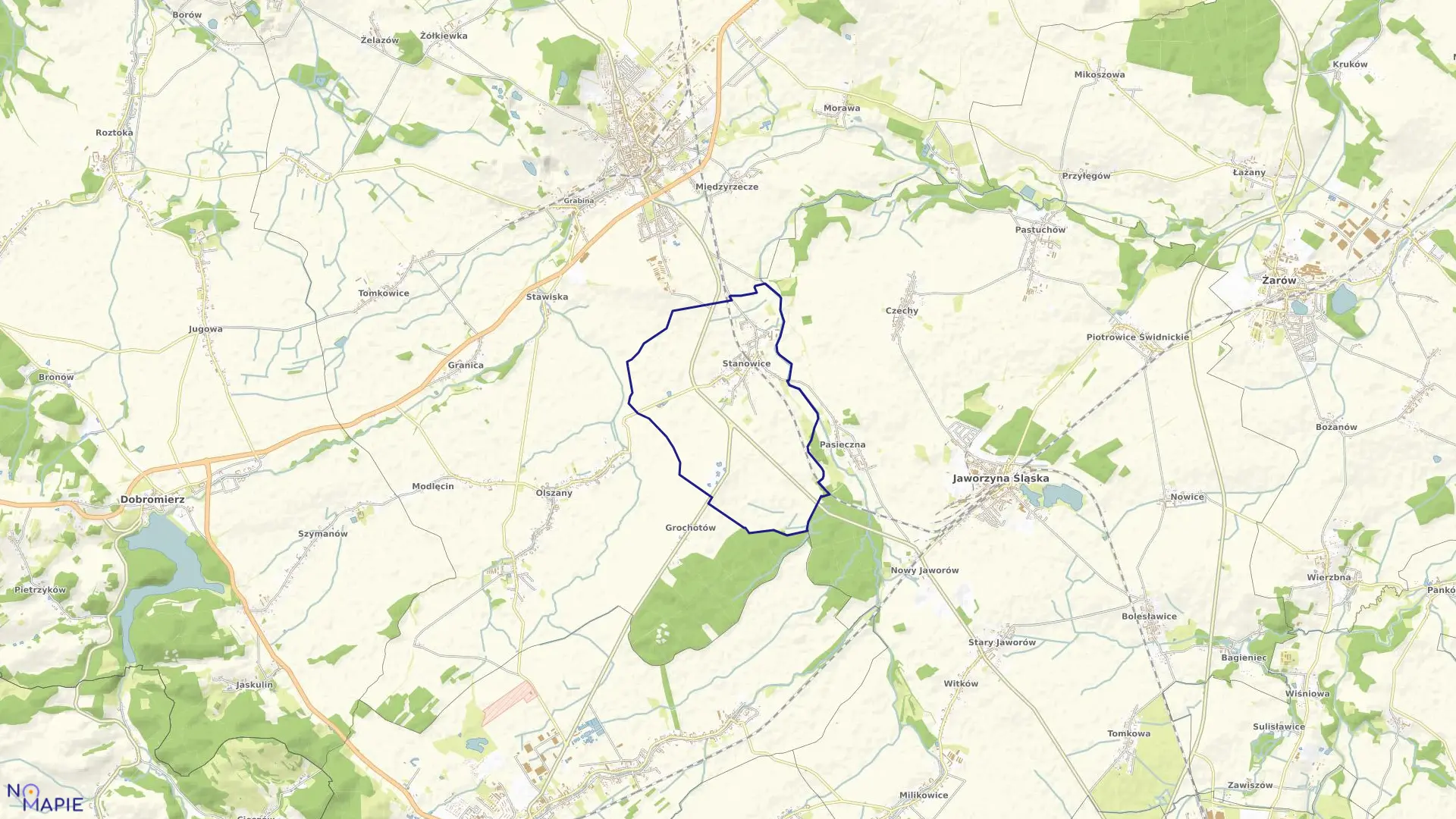 Mapa obrębu Stanowice w gminie Strzegom